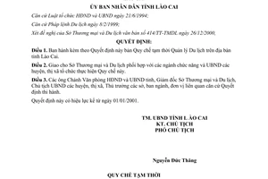 Quyết định 385/2000/QĐ-UB Quy chế tạm thời Quản lý Du lịch