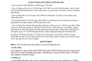 Quyết định 1984/QĐ-UBND chức năng biên chế Sở Tư pháp Tuyên Quang