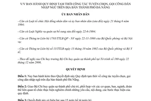 Quyết định 141/2000/QĐ-UB công tác tuyển chọn gọi công dân nhập ngũ Đà Nẵng