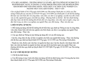 Thông tư liên tịch 30/2000/TTLT-BLĐTBXH-BTC hướng dẫn chế độ bồi dưỡng khi đi biển đối với công nhân, viên chức của ngành thủy sản, khí tượng thủy văn