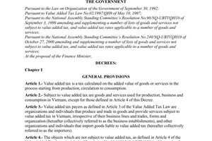 Decree of Government No. 79/2000/ND-CP of December 29, 2000 detailing the implementation of The Value Added Tax Law