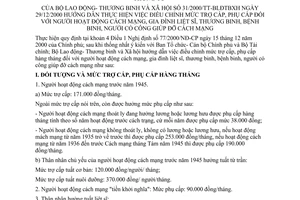 Thông tư 31/2000/TT-BLĐTBXH hướng dẫn điều chỉnh mức trợ cấp, phụ cấp người hoạt động cách mạng, gia đình liệt sĩ, người có công cách mạng