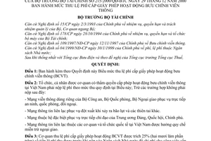 Quyết định 215/2000/QĐ-BTC mức thu lệ phí cấp giấy phép hoạt động bưu chính viễn thông