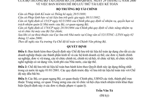 Quyết định 218/2000/QĐ-BTC Chế độ lưu trữ tài liệu kế toán