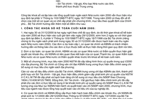 Công văn 5098-TC/NSNN hướng dẫn, bổ sung công tác khoá sổ cuối năm và lập TQT NSNN năm 2000