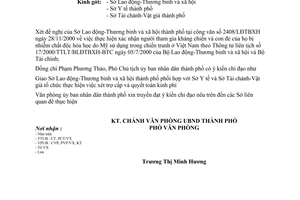 Công văn 1953/VP-VX thực hiện xác nhận người tham gia kháng chiến và con đẻ của họ bị nhiễm chất độc hóa học
