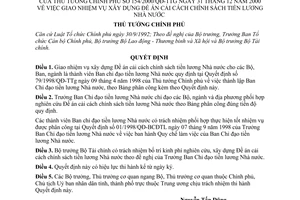 Quyết định154/2000/QĐ-TTg giao nhiệm vụ xây dựng đề án cải cách chính sách tiền lương Nhà nước