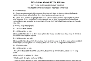 Tiêu chuẩn ngành 10 TCN 426:2000 về quy phạm khảo nghiệm giống thuốc lá do Bộ Nông nghiệp và Phát triển nông thôn ban hành