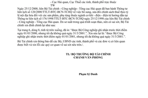 Công văn 200TC/VP đính chính Thông tư 120/2000/TTLT-BTC-BCN-TCHQ