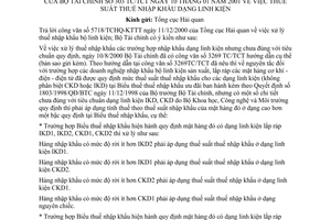 Công văn 303-TC/TCT thuế suất thuế nhập khẩu dạng linh kiện