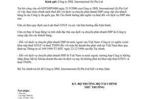 Công văn 337TC/TCT chính sách thuế dịch vụ chuyển phát nhanh IMP