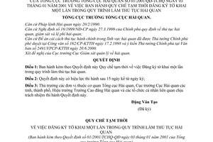 Quyết định 01/2001/QĐ-TCHQ Quy chế tạm thời đăng ký tờ khai một lần trong quy trình làm thủ tục hải quan