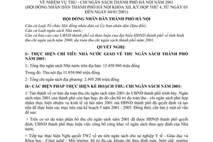Nghị quyết 11/2001/NQ-HĐ nhiệm vụ thu - chi ngân sách Thành phố Hà Nội năm 2001