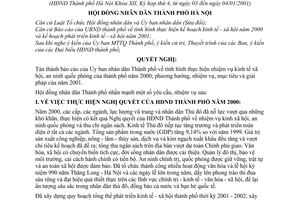 Nghị quyết 10/2001/NQ-HĐ nhiệm vụ kinh tế - xã hội, an ninh quốc phòng của thủ đô năm 2001 HĐND thành phố Hà Nội
