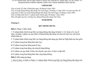 Nghị định 01/2001/NĐ-CP xử phạt vi phạm hành chính trong lĩnh vực hàng không dân dụng
