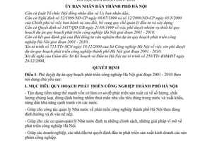 Quyết định 108/QĐ-UB phê duyệt dự án quy hoạch phát triển công nghiệp Hà Nội, giai đoạn 2001- 2010