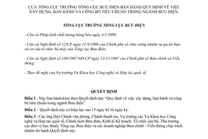 Quyết định 27/2001/QĐ-TCBĐ việc xây dựng, ban hành công bố tiêu chuẩn trong ngành bưu điện