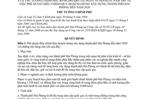 Quyết định 04/2001/QĐ-TTg phê duyệt điều chỉnh quy hoạch chung xây dựng Hải phòng đến năm 2020