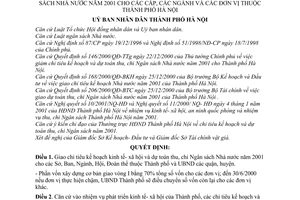 Quyết định 02/2001/QĐ-UB giao chỉ tiêu kế hoạch kinh tế-xã hội dự toán thu, chi Ngân sách Nhà nước năm 2001 cho cấp,  ngành đơn vị thuộc Hà Nội