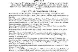 Quyết định 04/2001/QĐ-UB đền bù hỗ trợ thiệt hại tái tạm cư sửa đổi Dự án đầu tư xây dựng Khu nhà nghỉ Văn phòng làm việc Bạch Đàn Fường 27 Bình Thạnh