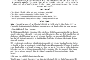 Nghị định 03/2001/NĐ-CP đổi mới quản lý tiền lương, thu nhập trong các doanh nghiệp nhà nước để bổ sung Nghị định 28/CP