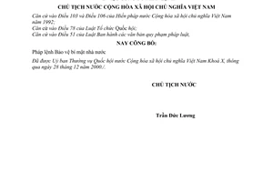 Lệnh công bố pháp lệnh Bảo vệ bí mật nhà nước 02/2001/L-CTN