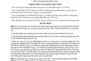 Quyết định 19/2001/QĐ-NHNN ủy quyền quản lý ngoại hối tại các Tỉnh Thành