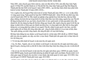 Chỉ thị 03/2001/CT-UB triển khai thực hiện kế hoạch kinh tế xã hội dự toán thu, chi ngân sách Nhà nước năm 2001