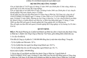 Quyết định 03/2001/QĐ-BCN chuyển Khách sạn Điện lực thuộc Công ty Điện lực 3 thành Công ty cổ phần Khách sạn Điện lực