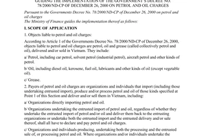 Circular No.06/2001/TT-BTC, promulgated by the Ministry of Finance, proguiding the implementation of the Government's Decree No.78/2000/ND-CP of December 26, 2000 on petrol and oil charges.