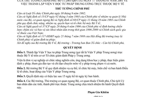Quyết định 11/2001/QĐ-TTg thành lập Viện Y học tư pháp Trung ương thuộc Bộ Y tế