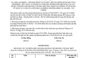 Thông tư liên tịch 04/2001/TTLT-BLĐTBXH-BTC hướng dẫn bổ sung xã được áp dụng chế độ phụ cấp đặc biệt quy định thông tư 02/LB-TT