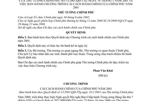 Quyết định 13/2001/QĐ-TTg Chương trình cải cách hành chính của Chính phủ năm 2001