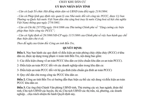 Quyết định 301/2001/QĐ-UB điều kiện an toàn phòng cháy chữa cháy khu dân cư  Bến Tre