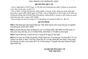 Quyết định 175/2001/QĐ-BYT chuyên môn trong công tác xét nghiệm máu phòng lây nhiễm HIV/AIDS