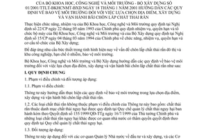 Thông Tư Liên tịch 01/2001/TTLT-BKHCNMT-BXD hướng dẫn quy định bảo vệ môi trường việc lựa chọn địa điểm, xây dựng vận hành bãi chôn lấp chất thải rắn