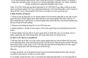 Thông tư  01/2001/TT-NHNN hướng dẫn quản lý ngoại hối đầu tư trực tiếp ra nước ngoài của doanh nghiệp Việt Nam