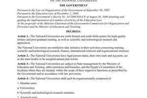 Decree of Government No.07/2001/ND-CP, on the national universities.