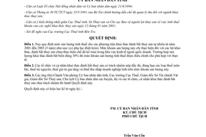 Quyết định 435/2001/QĐ-UB khoán sản lượng tính thuế khai thác thuỷ sản tự nhiên Bến Tre