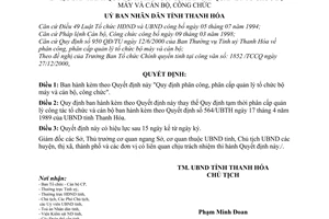 Quyết định 277/2001/QĐ-UB  phân công phân cấp quản lý tổ chức bộ máy cán bộ, công chức