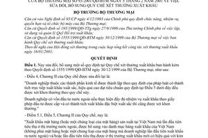 Quyết định 93/2001/QĐ-BTM sửa đổi Quy chế xét thưởng xuất khẩu