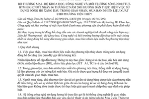 Thông Tư Liên tịch 03/2001/TTLT- BTM-BKHCNMT hướng dẫn sử dụng đồng hồ xăng dầu trong giao nhận, mua bán nhiên liệu xuất cho phương tiện thủy