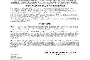 Quyết định 09/2001/QĐ-UB giao bổ sung chỉ tiêu kế hoạch đầu tư xây dựng năm 2001 nguồn vốn ngân sách tập trung