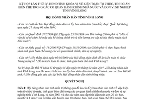 Nghị quyết 12/2001/NQ-HĐND K6 kiện toàn tổ chức tinh giảm biên chế cơ quan nhà nước Vĩnh Long