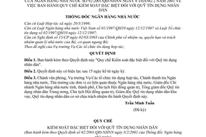 Quyết định 92/2001/QĐ-NHNN Quy chế kiểm soát đặc biệt đối với Quỹ tín dụng nhân dân