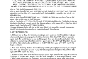 Thông tư 01/2001/TT-TCHQ hướng dẫn thủ tục hải quan đồ dùng, hành lý xuất nhập khẩu, phương tiện đi lại chuyên gia nước ngoài theo QĐ 211/1998/QĐ-TTg