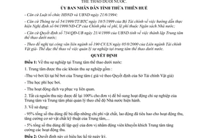 Quyết định 322/QĐ-UB năm 2001 quản lý nguồn thu sự nghiệp Trung tâm thể thao dưới nước Thiên Huế