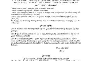 Quyết định 16/2001/QĐ-TTg Quy chế tổ chức hoạt động  Đại học Quốc gia