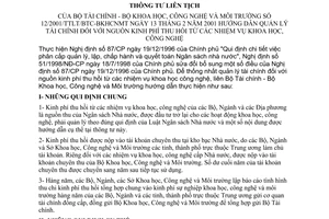 Thông Tư liên tịch 12/2001/TTLT/BTC-BKHCNMT hướng dẫn quản lý tài chính nguồn kinh phí thu hồi từ nhiệm vụ khoa học công nghệ môi trường