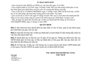 Quyết định 08/2001/QĐ-UB tổ chức, quản lý dạy thêm ngoài giờ